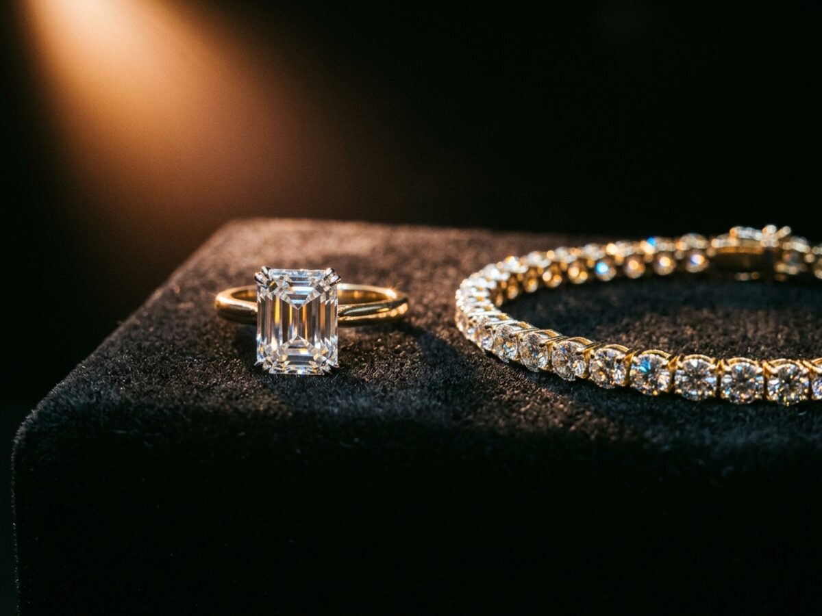 Diamond pendant and gold jewelry pieces displayed for luxury asset valuation and lending